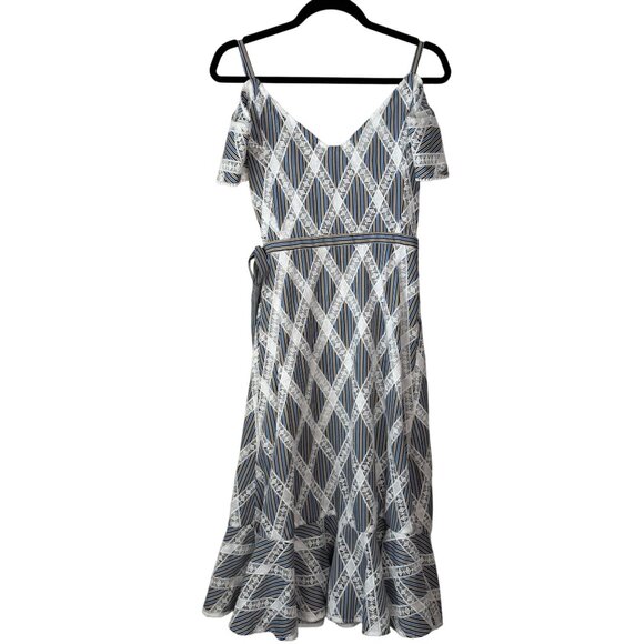 Sandro Dress Illa Cold Shoulder Midi Striped Lace Size EU 36 US 0/2 - Picture 7 of 12